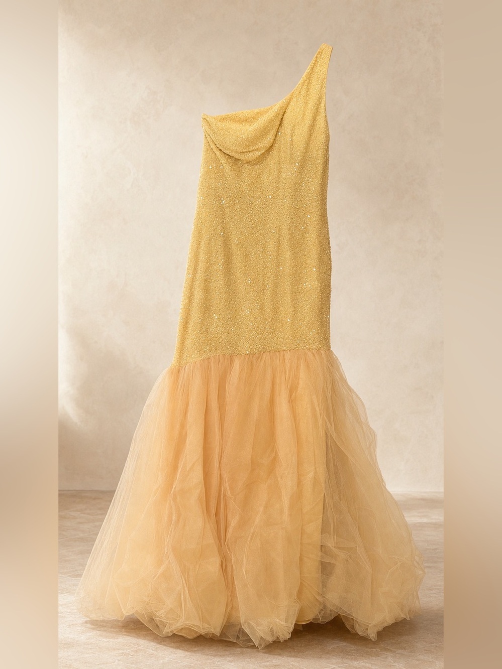 Blush Glittering Yellow One-Shoulder Prom Dress